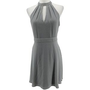 Express Polka Dot Halter Dress Womens 6 Grey White Pinup Rockabilly Retro Fem